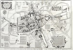 RSOS168, Frontispice til Oxonia antiqua restaurata, et fugleperspektiv af Oxford, reduceret version af originalen af Ralph eller Radulph Agas (ca. 1540-1621) fra 1578, af Joseph Skelton, Oxford, indgraveret af W af English School